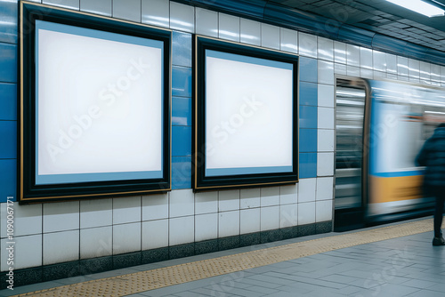 Blank Subway Advertising Mockup Two Large Posters on Platform