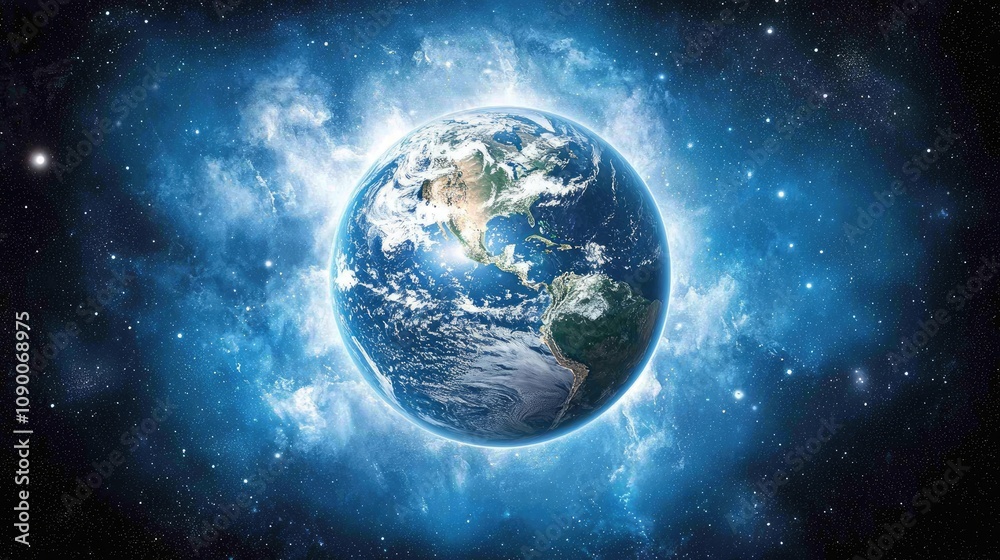 Fototapeta premium A stunning view of Earth from space illuminating the atmosphere and surface.