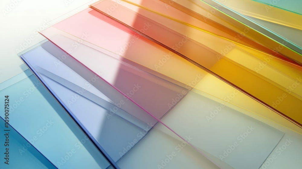 Fototapeta premium A conceptual image of a spectrum of overlapping, transparent layers in different colors creating a blended effect, Symbolizing the seamless integration of diverse elements into a unified whole