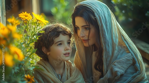 The baby Jesus and the virgin Mary,. O menino jesus e a virgem maria