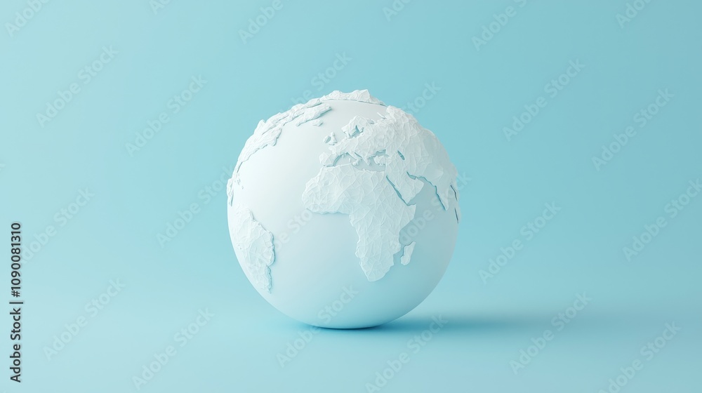 Fototapeta premium Global white earth model minimalist studio 3d render soft colors contemporary design conceptual art for eco-awareness