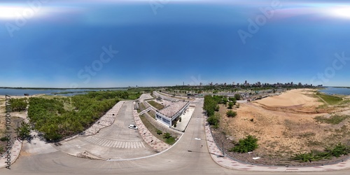 360 aerial photo taken with drone of Monumento Arpa Paraguaya in Asunción, Paraguay photo