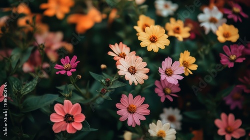 A diverse array of flowers blooming in a single garden, Representing the beauty and harmony of diversity in nature, minimalistic style