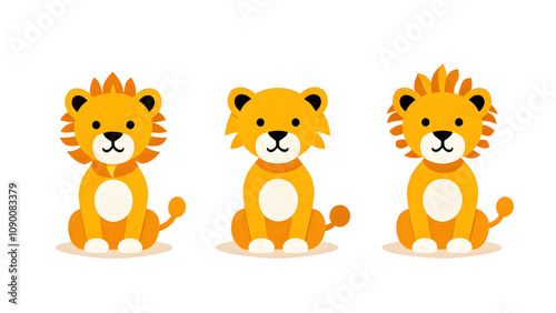 Simple and cute lion doll icon with white background