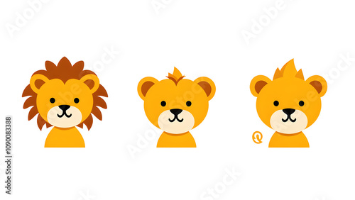 Simple and cute lion doll icon with white background