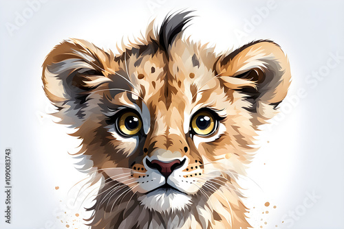 Simple and cute lion doll icon with white background