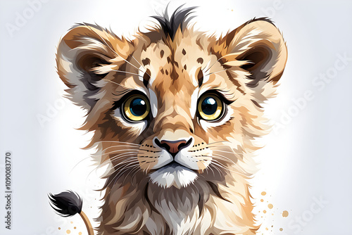 Simple and cute lion doll icon with white background