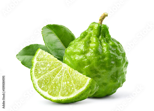 Bergamot fruit with sliced isolated on white background. Clipping path.