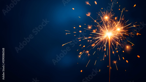 New year celebration fireworks on dark blue background, New year 2025 eve party.