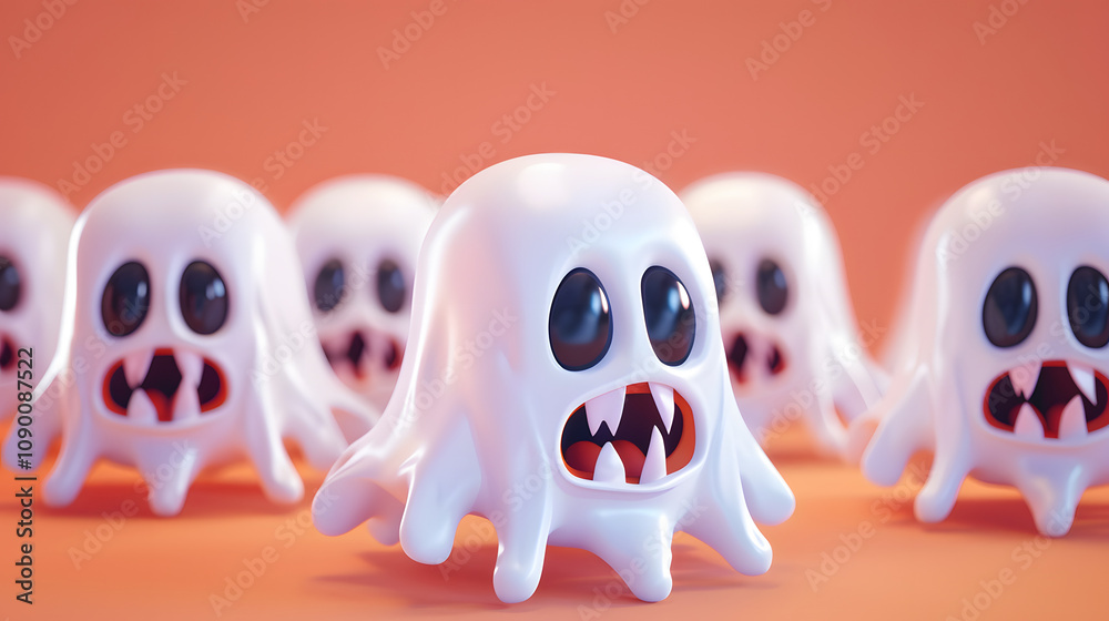 Obraz premium Cute Ghosts Fangs Cartoon 3D