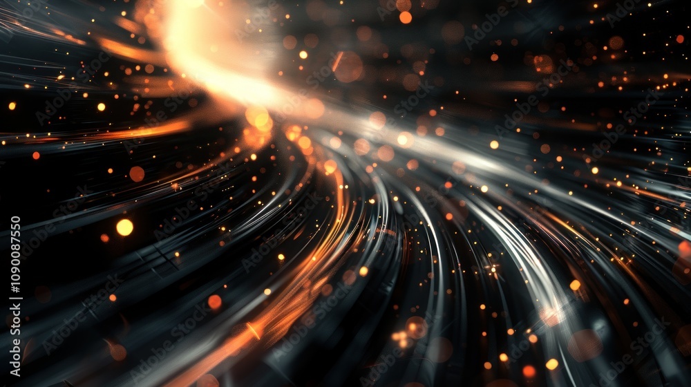 Obraz premium Abstract swirling light trails with bokeh effect.