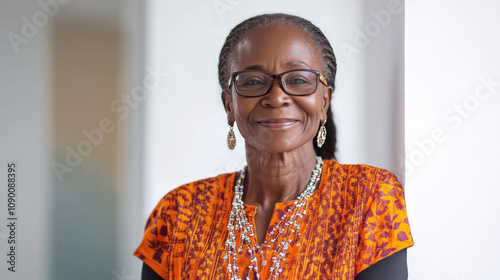 African senior business woman standing at office after budget meeting
