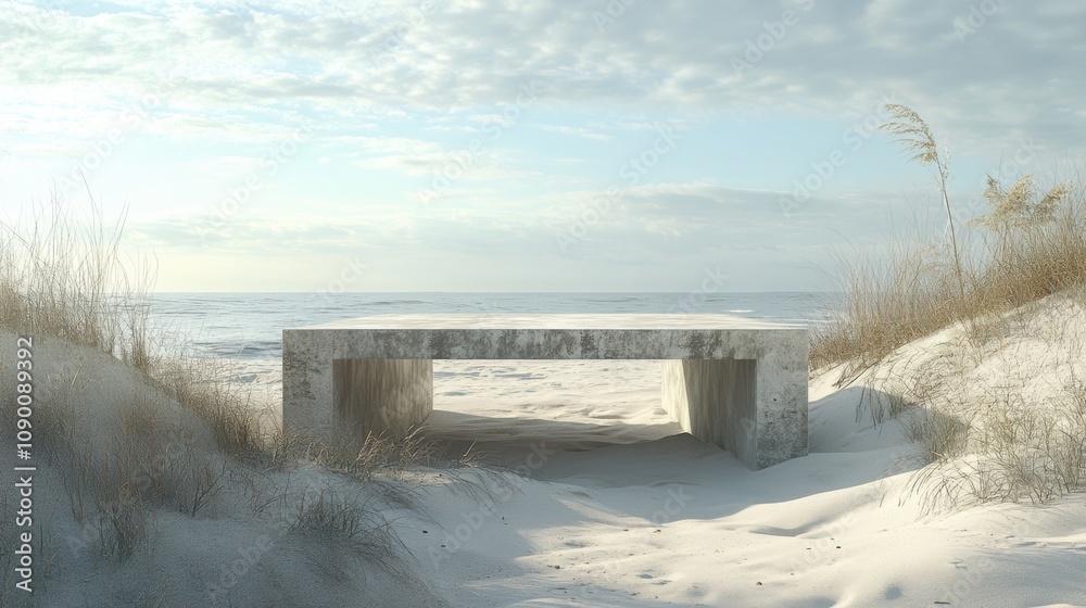 Obraz premium Concrete Bench on Beach.