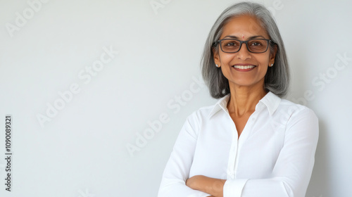 Indian senior business woman standing at office after budget meeting