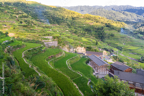 Rice terraces in Kaili Leishan Xijiang Miao Village photo