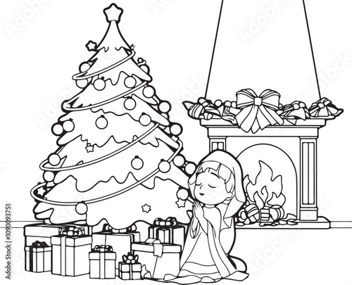 Christmas Tree Prayer a Heartwarming Kid’s Holiday Moment in Vector Illustration