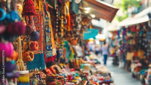 A multicultural street market where vendors sell traditional crafts and delicacies from different countries, Illustrating economic diversity and cultural exchange, photography style