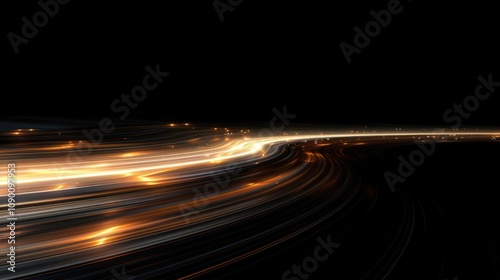 Abstract glowing lines curve on black background.
