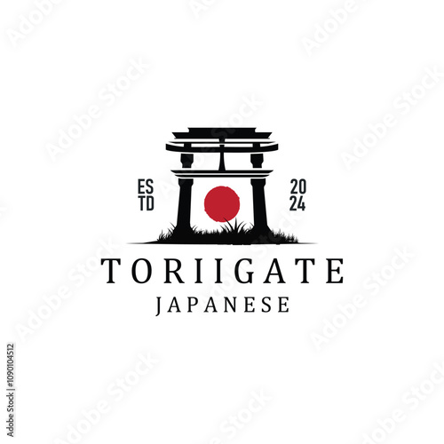 Torii Gate Logo Design Vector Minimalist Illustration Template