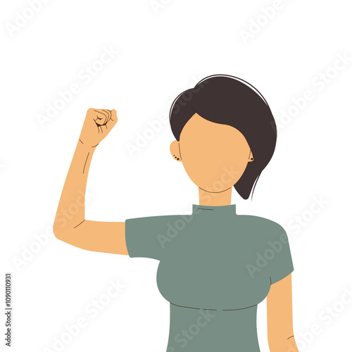 International Womens Day 8 march. Campaign 2025 AccelerateAction. Woman showing strength in her hand. Faceless female avatar. Flat vector illustration on white background