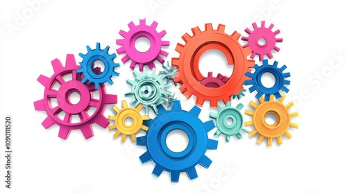 A set of colorful gears meshing together, Highlighting the interdependence and cooperation in diverse communities, minimalistic style photo