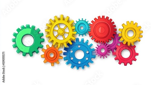 A set of colorful gears meshing together, Highlighting the interdependence and cooperation in diverse communities, minimalistic style photo