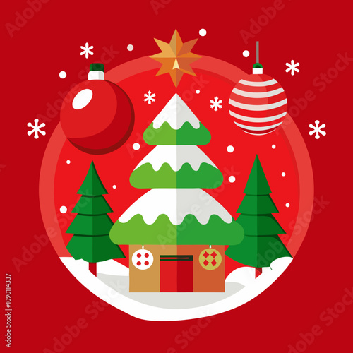 christmas greeting card with christmas tree