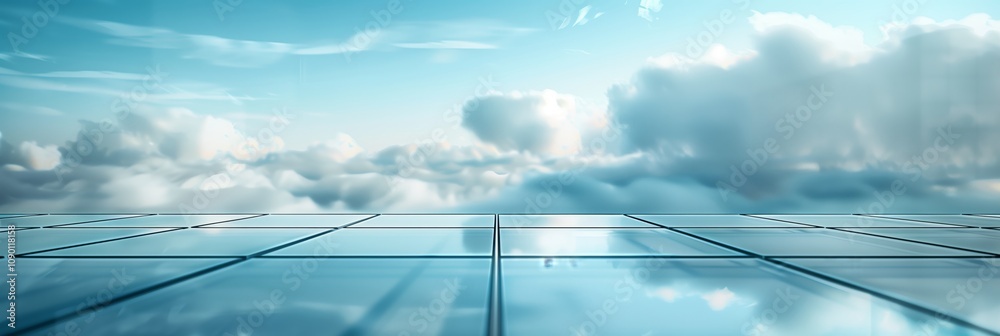 Fototapeta premium A subtle grid pattern of light blue squares on the background, with clouds in shades of white and gray blending together
