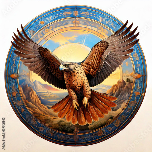 Falcon with open wings, designed in a circle