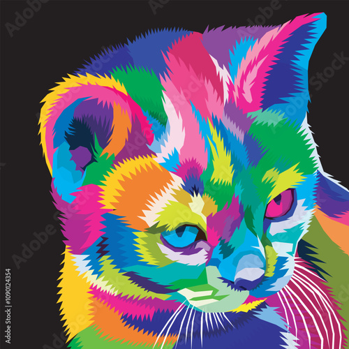 adorable colorful animal cat in style pop art