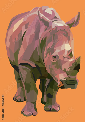 rhinoceros pop art style isolated on yellow background. vector illustration