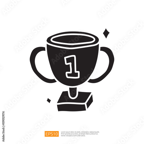 A simple black trophy with the number "1" on it, representing victory or achievement. It features a base and sparkles, symbolizing success.