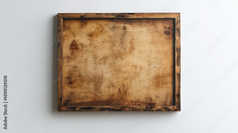Fototapeta premium Blank Walnut wooden frame hanging on the white wall