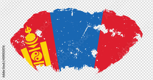 Mongolia national flag with distressed stroke brush effect on isolated background