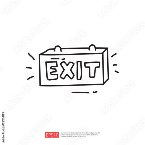 A hand-drawn illustration of an "EXIT" sign, designed to indicate a way out in buildings or emergency situations.