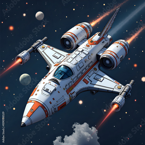 Wallpaper Mural Futuristic spaceship soaring through outer space with planets and stars in the background, digital art of science fiction concept. Torontodigital.ca