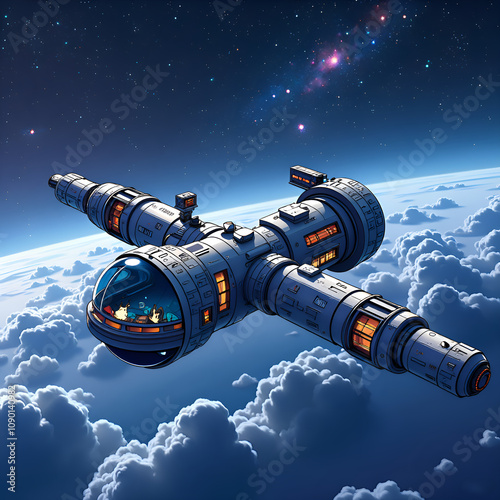 Wallpaper Mural Exploring the wonders of space  a futuristic space station amidst cosmic clouds and twinkling stars, digital art of science fiction concept. Torontodigital.ca