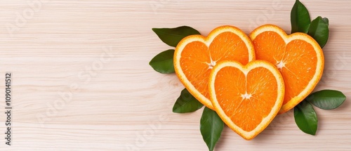 Three Heart Shaped Orange Slices on Wood