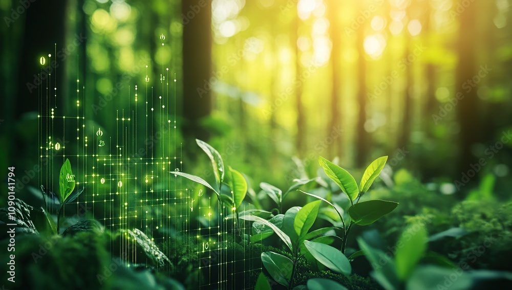 Fototapeta premium Technological Symbiosis: Nature's Embrace of Digital Innovation