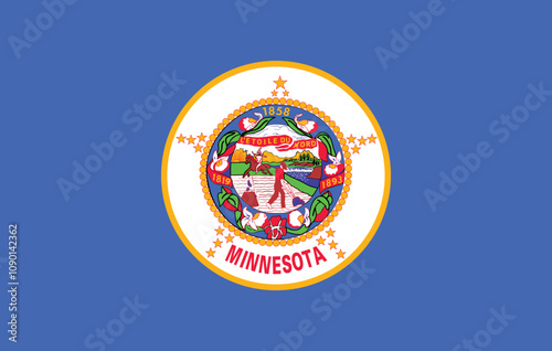 High detailed flag of Minnesota. Minnesota state flag, National Minnesota flag. Flag of state Minnesota. USA. America. 3D Illustration photo