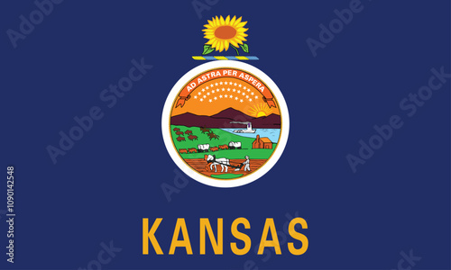 High detailed flag of Kansas. Kansas state flag, National Kansas flag. Flag of state Kansas. USA. America. 3D Illustration
