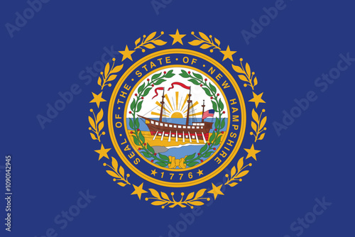 High detailed flag of New Hampshire. New Hampshire state flag, National New Hampshire flag. Flag of state New Hampshire. USA. America. 3D Illustration