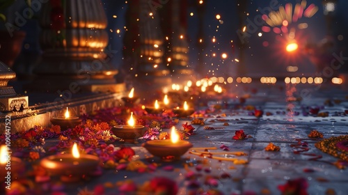 Wallpaper Mural A Colorful Diwali Scene with Diyas, Lit Rangoli Designs

 Torontodigital.ca