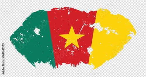 Cameroon national flag with distressed stroke brush effect on isolated background