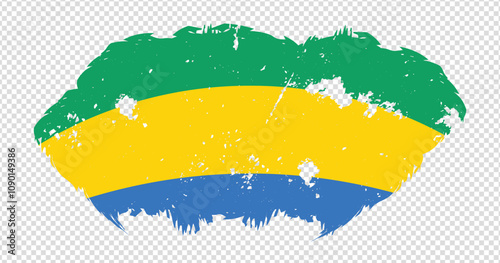 Gabon national flag with distressed stroke brush effect on isolated background