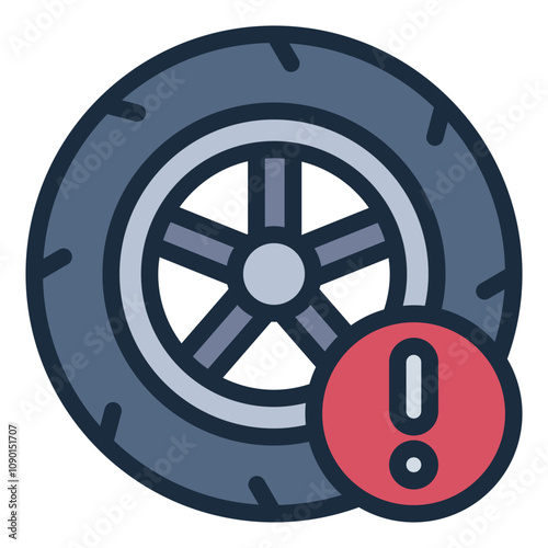 Tire with warning filled line icon for wheel issues