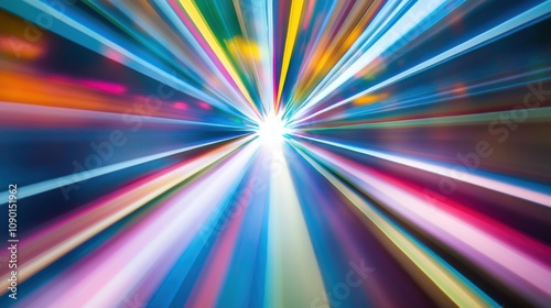 An abstract image of radiating, colorful beams of light converging towards a central point, Representing the dynamic energy and unity formed from the convergence of diverse perspectives