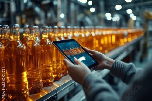 Factory Production Line Monitoring with Tablet  Bottled Beverage Quality Control and Inven photo