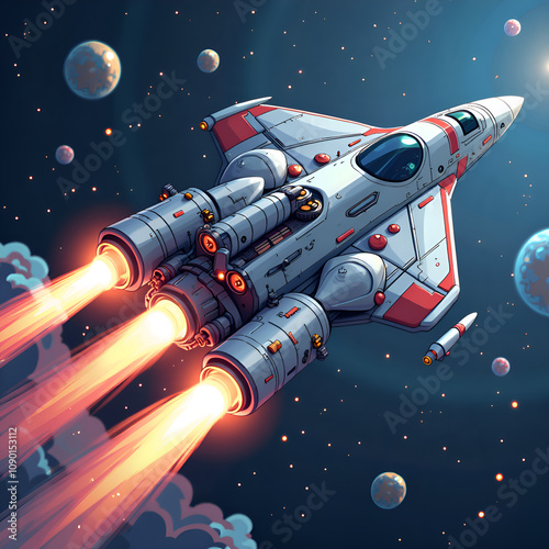 Wallpaper Mural A futuristic rocket soars through the cosmos, leaving trails of light among distant planets and stars, digital art of space exploration concept. Torontodigital.ca