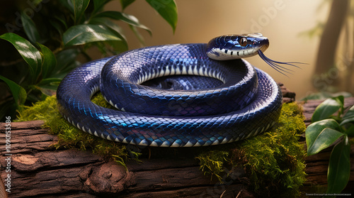 A majestic Eastern Indigo Snake scientifically Viper Close up Close up of viper Pair Riis Singapore forest background, 
 photo